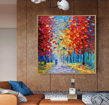 Texturizado Painting - Pareja bosque otoño por textura de espátula